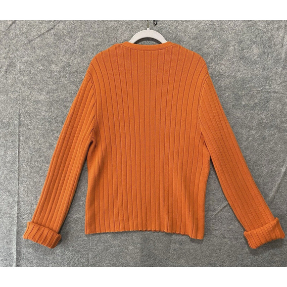Abercrombie Fitch Ribbed Sweater Mens Sz L Orange V Neck Logo - Picture 2 of 6